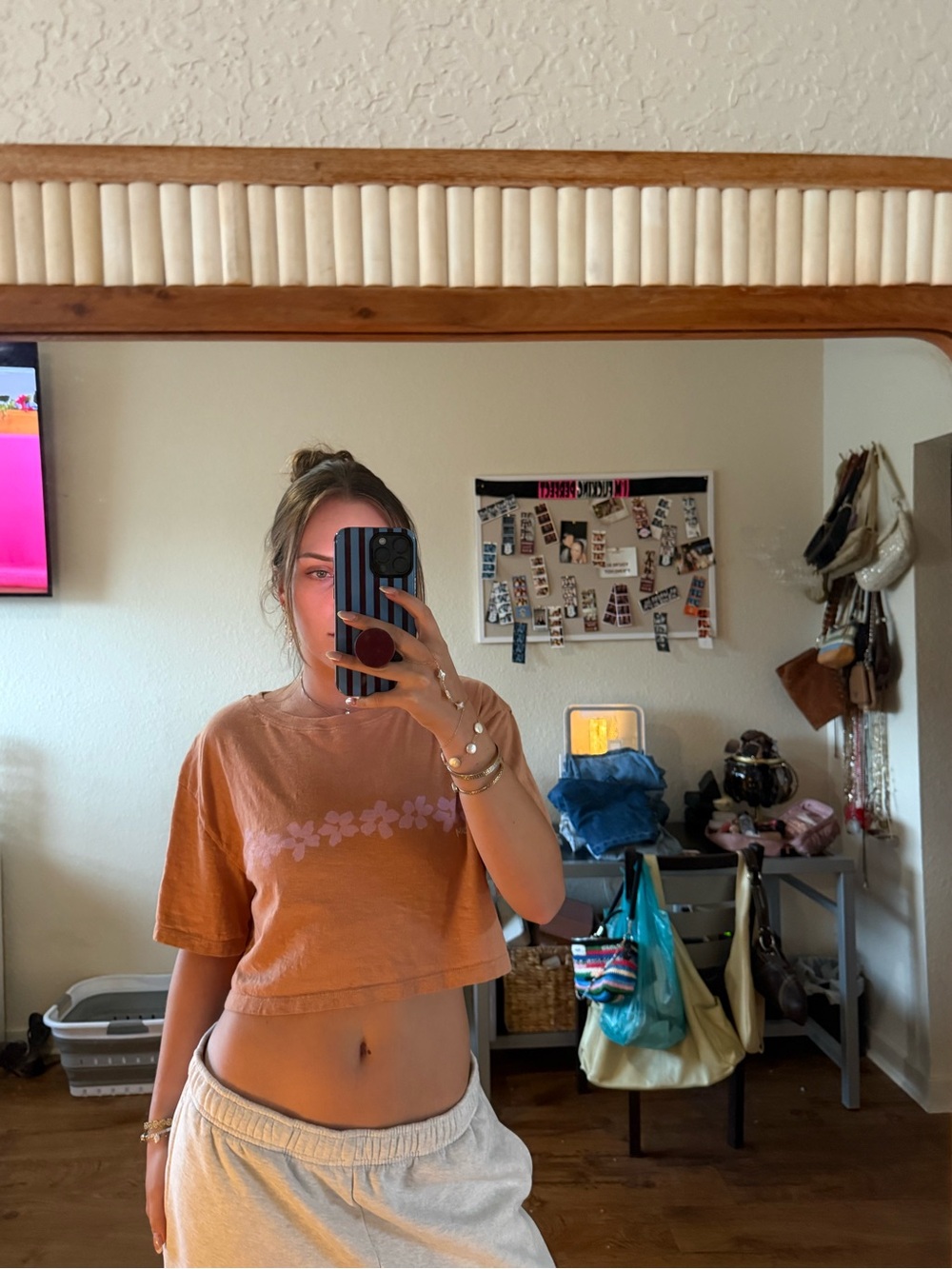 Roxy Orange Cropped Tee with Pink Floral Accent